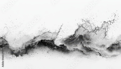 Closeup of black and white water wave texture with dynamic splashes and patterns