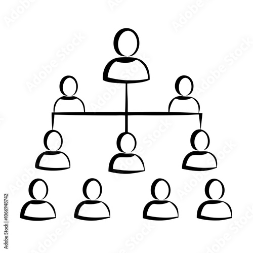 Organizational hierarchy icon with people in black and white
