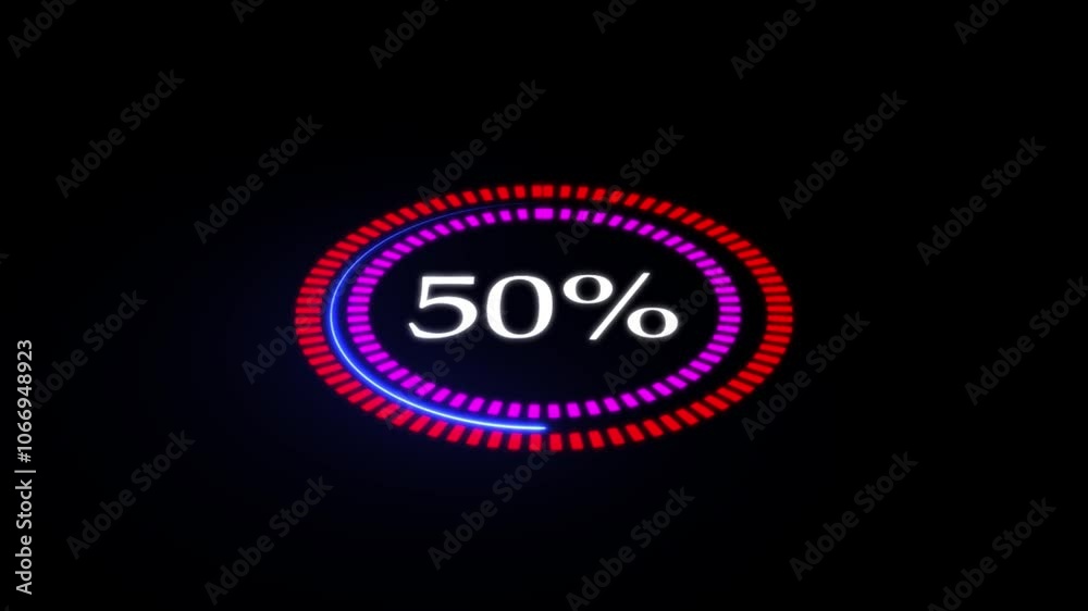 Glowing neon text number circle frame loading icon animation. Glowing neon text number circle frame loading icon animation.