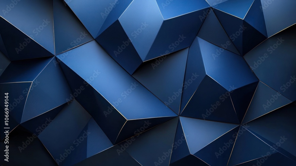 Abstract blue geometric background with 3D triangular shapes.