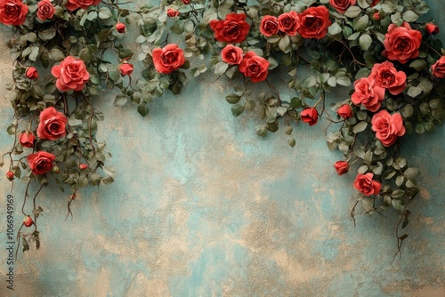 vintage style background with floral wall, ideal for a valentines day banner with free space for text photo