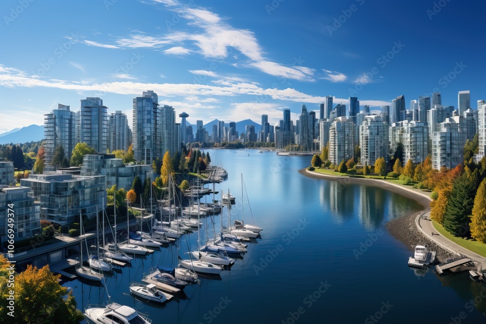 Fototapeta premium Embankment of a large metropolis with moorings for yachts and boats.