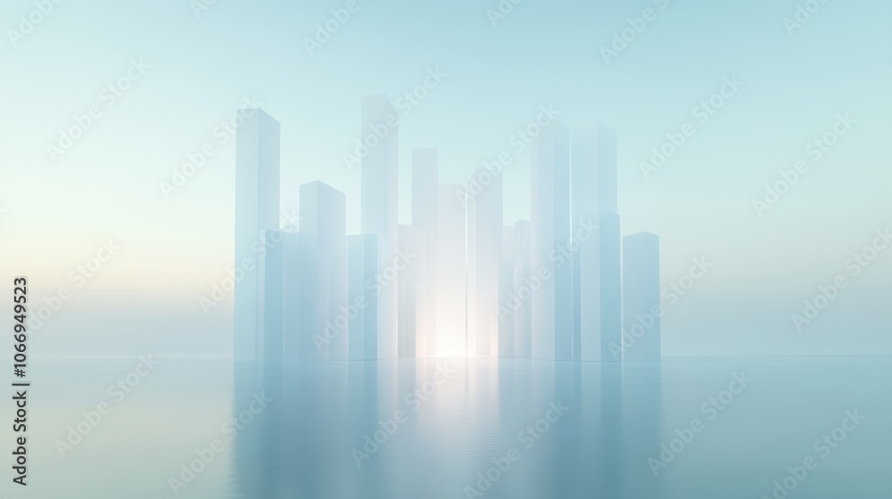 A city skyline is reflected in the water A city skyline is reflected in the water