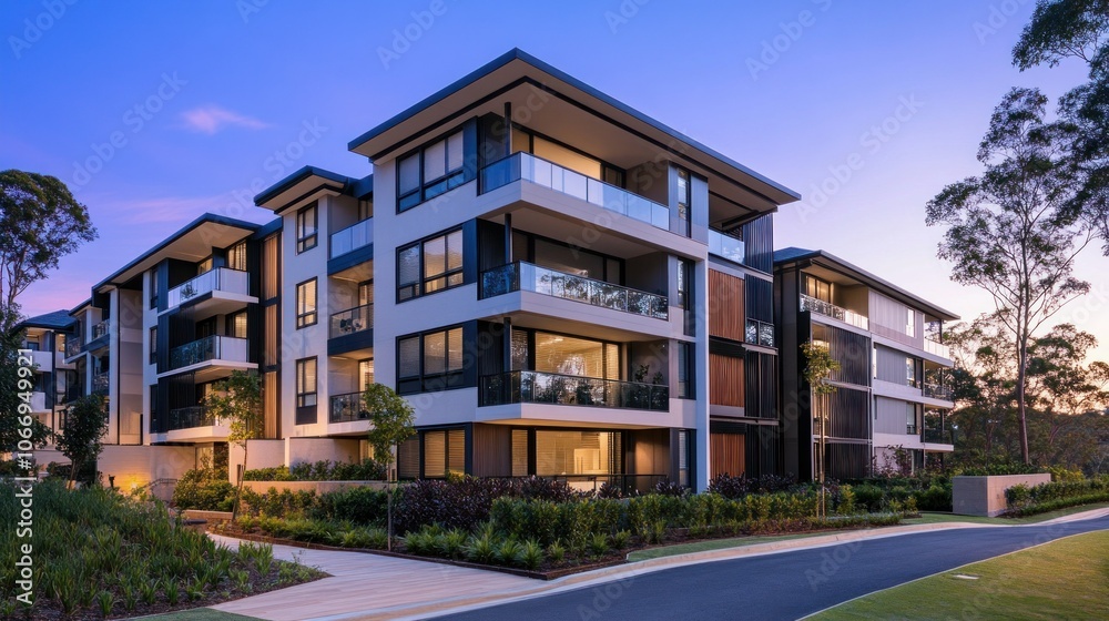 Modern Stunning Apartment Complex at Sunset Modern Stunning Apartment Complex at Sunset