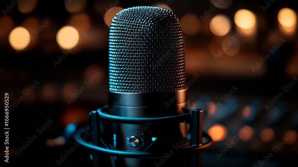 Professional microphone is recording audio in a recording studio Professional microphone is recording audio in a recording studio