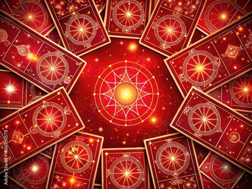 Vibrant red astrological charts for fortune telling and guidance, powered by generative AI photo