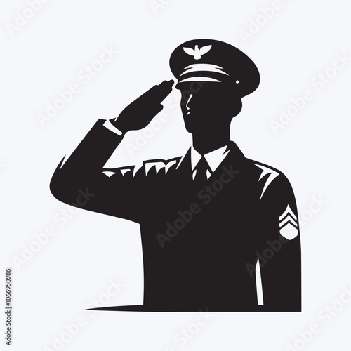 Salute soldier head logo, Salute soldier silhouette vector icon black and white