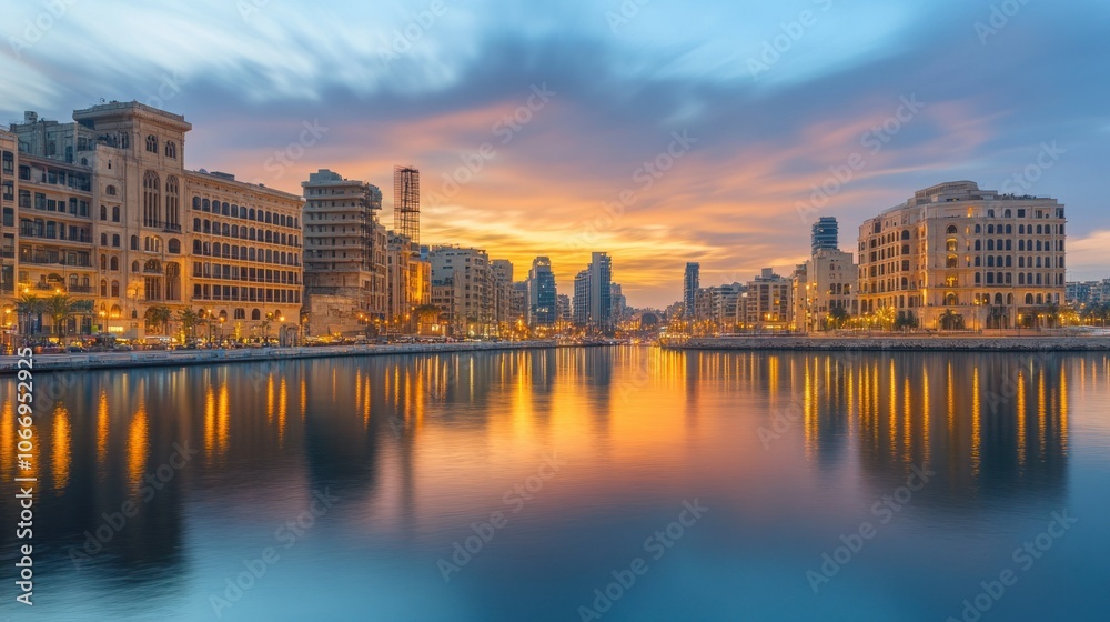 Fototapeta premium Vibrant Sunset Over Beirut's Cityscape
