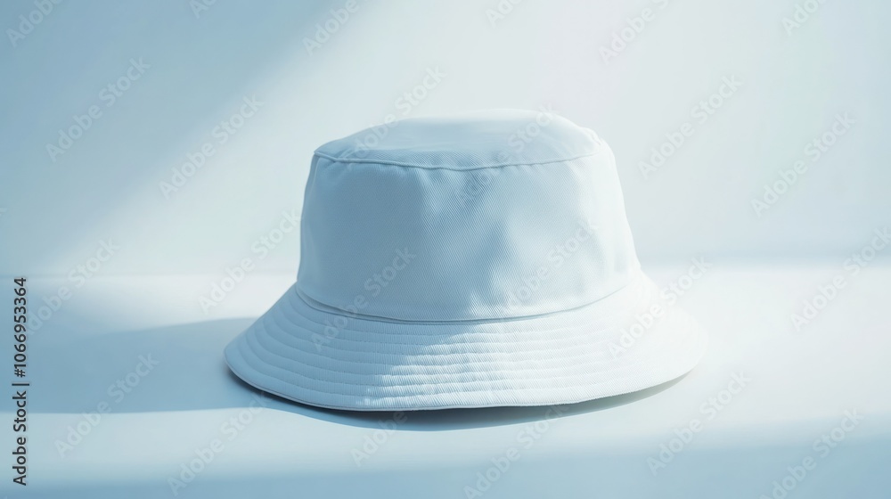 Stylish White Bucket Hat on Light Background Stylish White Bucket Hat on Light Background