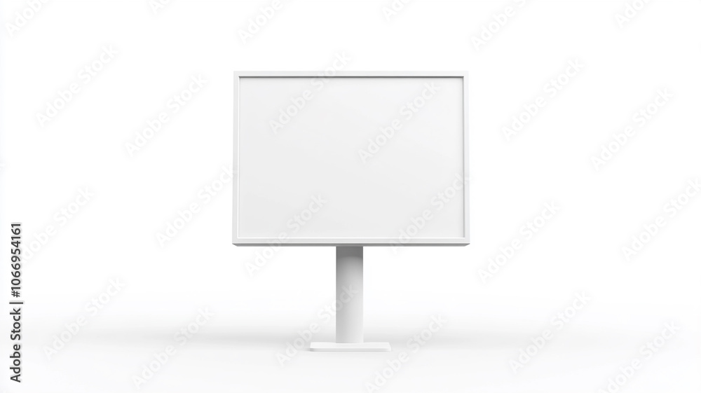 a blank white square-shaped sign board stand, isolated on a white background