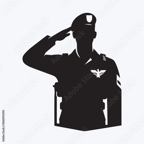 Salute soldier head logo, Salute soldier silhouette vector icon black and white