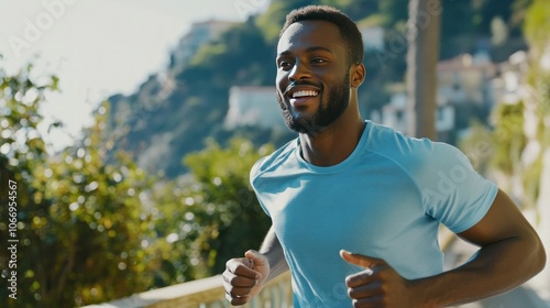 Joyful Man Enjoying a Refreshing Run Outdoors