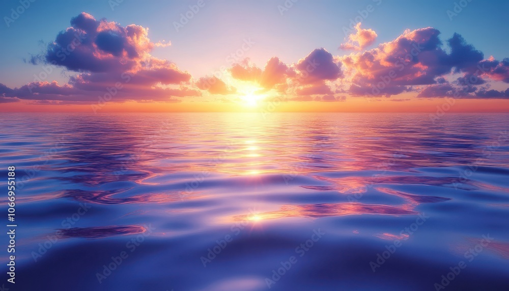 Obraz premium Colorful sunset over the sea with soft clouds reflecting on calm waters