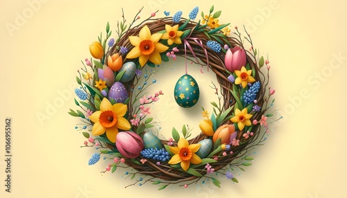 Easter Wreath with Floral Elements