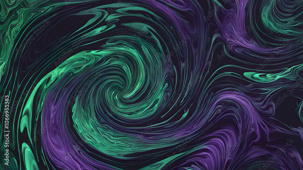 A holographic liquid swirl forming intricate patterns on a dark surface shifting from violet to green, AI generated A holographic liquid swirl forming intricate patterns on a dark surface shifting from violet to green, AI generated