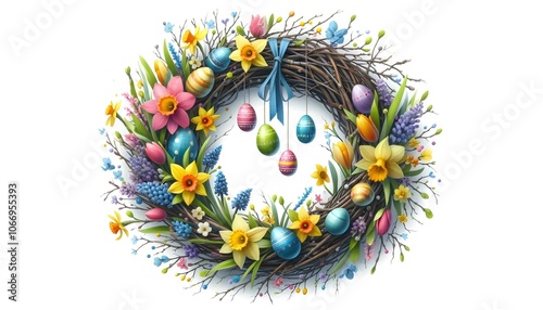 Easter Wreath with Floral Elements