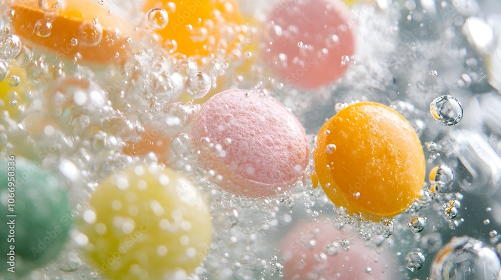 Close-up of Colorful Effervescent Vitamin B Tablet Dissolving in Water with Vibrant Fizz Close-up of Colorful Effervescent Vitamin B Tablet Dissolving in Water with Vibrant Fizz