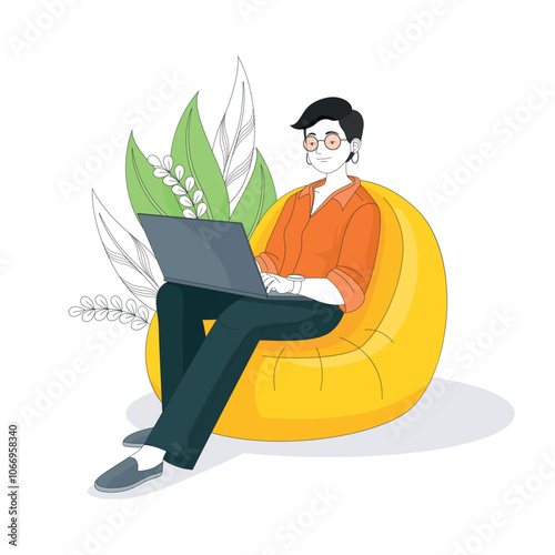 A woman sitting on the sofa using a laptop