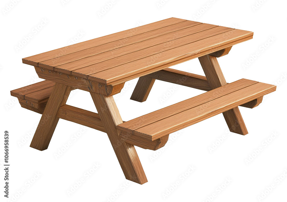 Wooden picnic table isolated on a transparent or white background