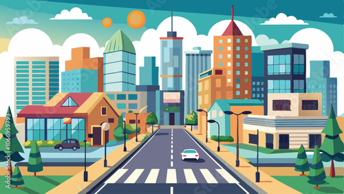 ciudad de dia con calles vector