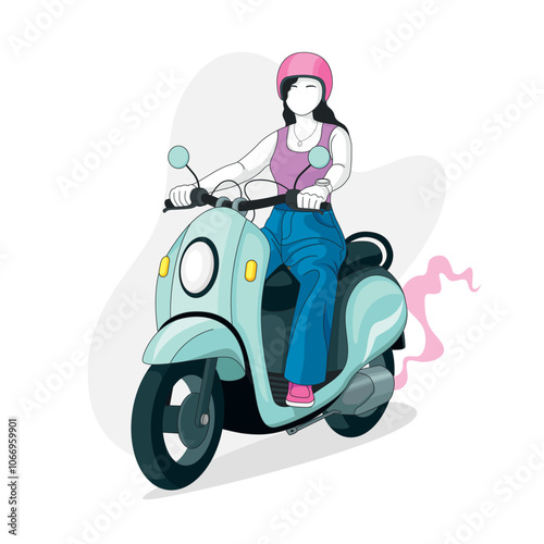 Illustration of a woman riding a motorbike