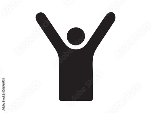Happy man with hands up vector icon. People happy sign illustration. Business concept simple flat pictogram on isolated background. stock illustration