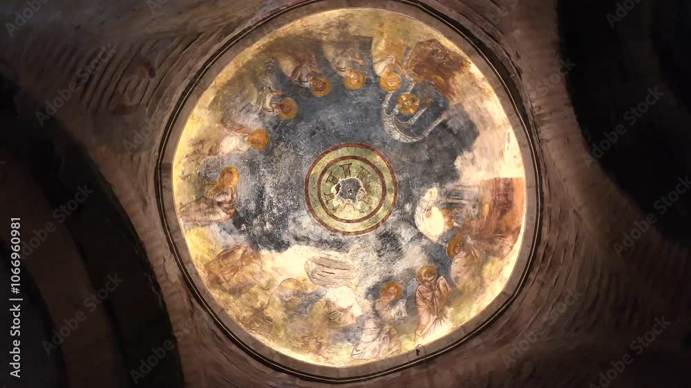 The beautiful dome frescoes in St. Nicholas Church, which is located in Antalya, Turkey.