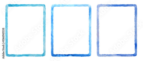 Watercolor blue rectangle set. Aquarelle color frames and borders