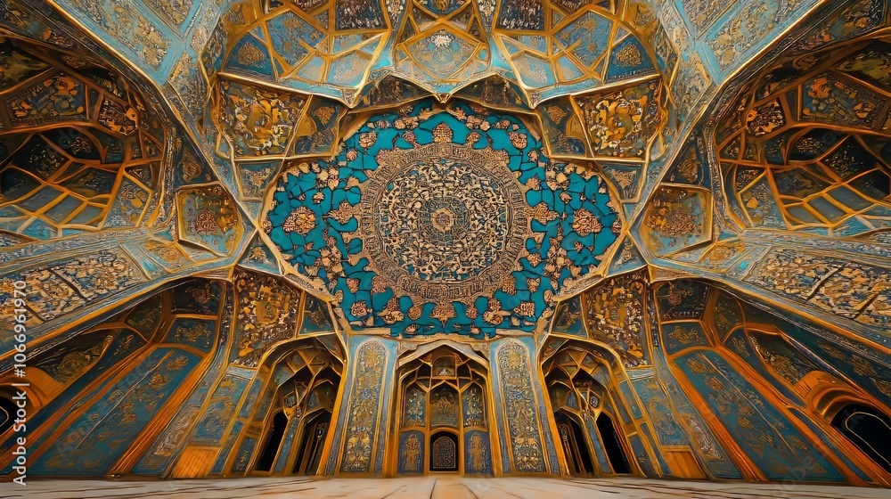 Obraz premium Grand Islamic Palace Intricate Arabesque Design And Decoration, Architectural Detail.