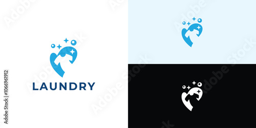 Laundry logo design. Simple laundry illustration logo with t-shirt and hanger symbol.