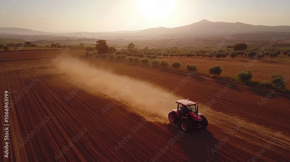 Scenic View of Tractor Compacting Soil in Farmland Scenic View of Tractor Compacting Soil in Farmland