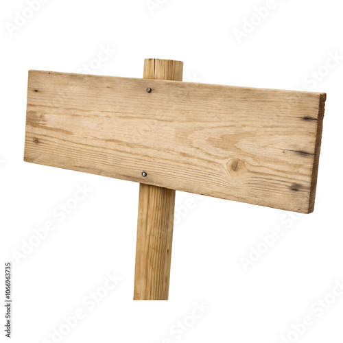 Blank Wooden Sign on a Post on transparent background cutout, PNG file, Cutout file photo