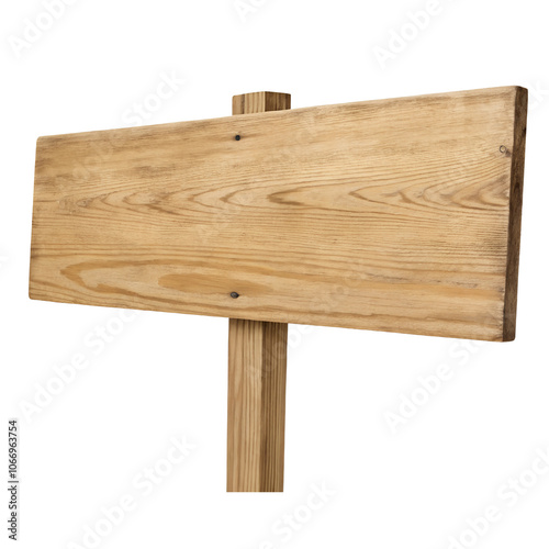 Blank Wooden Sign on a Post on transparent background cutout, PNG file, Cutout file photo