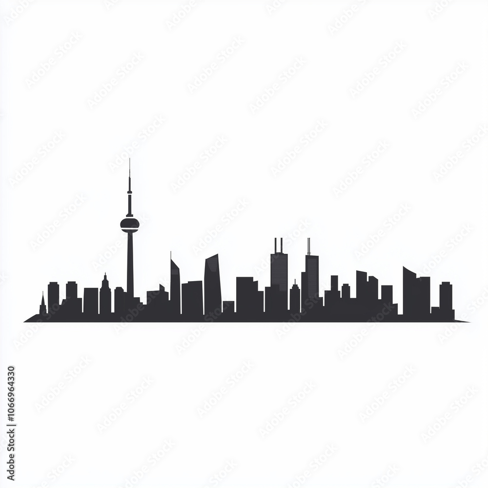A simple, flat design of a city skyline on a white background, using clean, bold shapes with no shading or intricate details. A simple, flat design of a city skyline on a white background, using clean, bold shapes with no shading or intricate details.