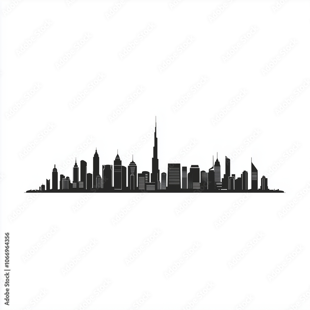 A simple, flat design of a city skyline on a white background, using clean, bold shapes with no shading or intricate details. A simple, flat design of a city skyline on a white background, using clean, bold shapes with no shading or intricate details.