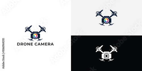 Drone Helicopter Camera Lens Photography logo. Drone with Camera Shutter or aperture logo.