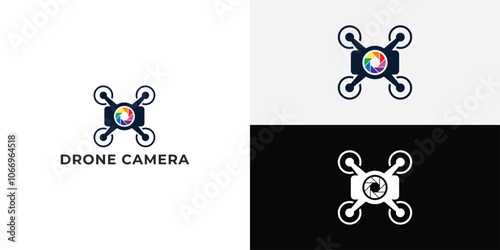 Drone Helicopter Camera Lens Photography logo. Drone with Camera Shutter or aperture logo.