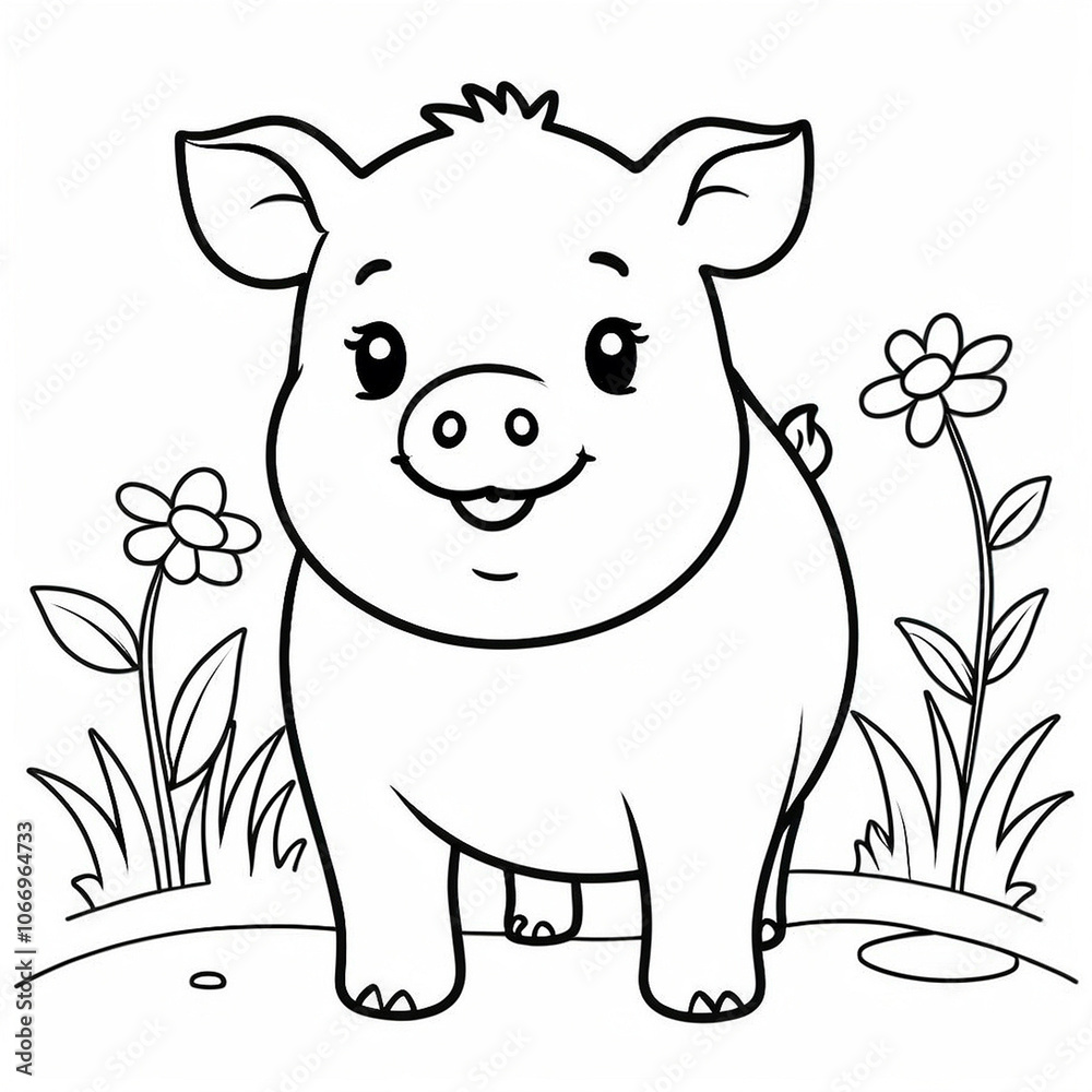 cartoon pig with flower