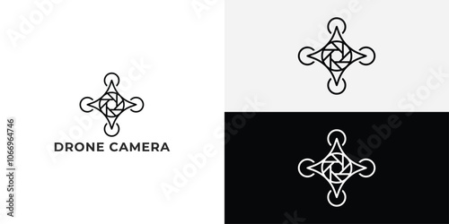 Drone Helicopter Camera Lens Photography logo. Drone with Camera Shutter or aperture logo.