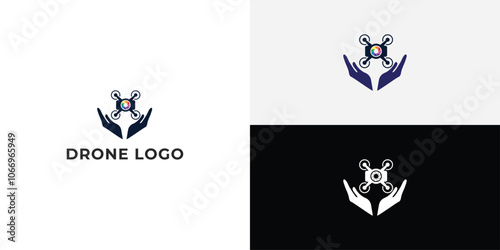 Flying drone logo design logo template illustration.