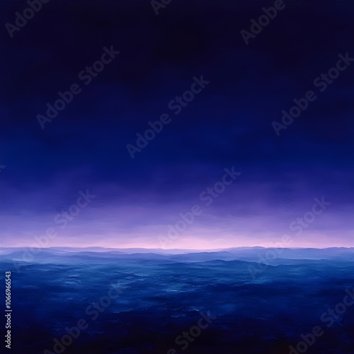 A serene abstract landscape painting depicting a gradient of deep blues and purples, evoking a sense of calm and tranquility in a vast ocean-like scene.