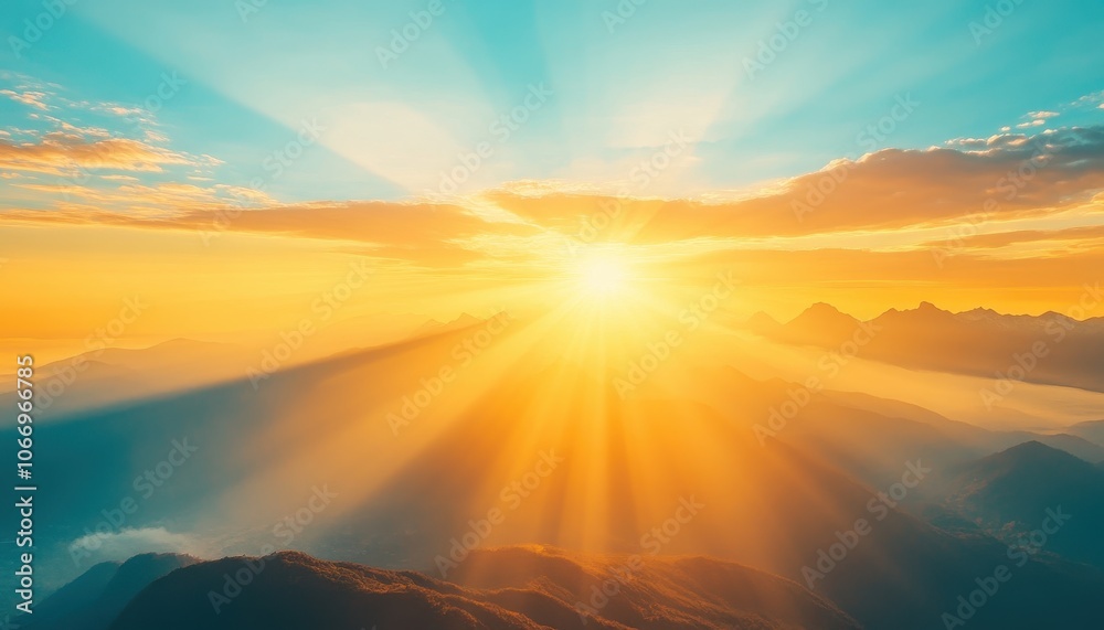 A stunning sunrise over the mountains creates a sense of chaos and beauty A stunning sunrise over the mountains creates a sense of chaos and beauty