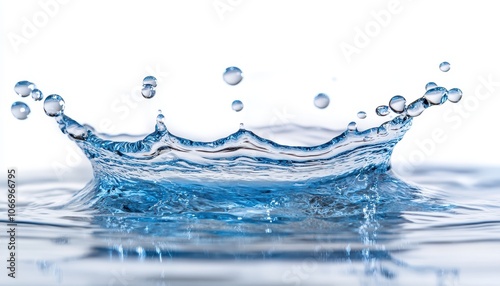 Gentle splash of water droplets creating ripples against a bright white background