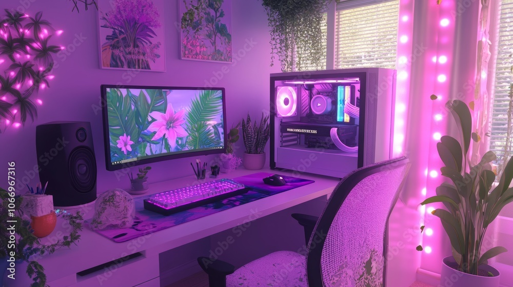 Pink Purple Gaming Setup Aesthetic Room Decor Computer Desk Pink Purple Gaming Setup Aesthetic Room Decor Computer Desk