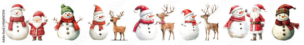 Christmas snowman illustration png cut out element set Christmas snowman illustration png cut out element set