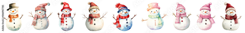 Christmas snowman illustration png cut out element set Christmas snowman illustration png cut out element set