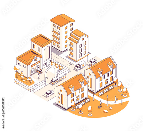 Fire station within the city - vector isometric illustration