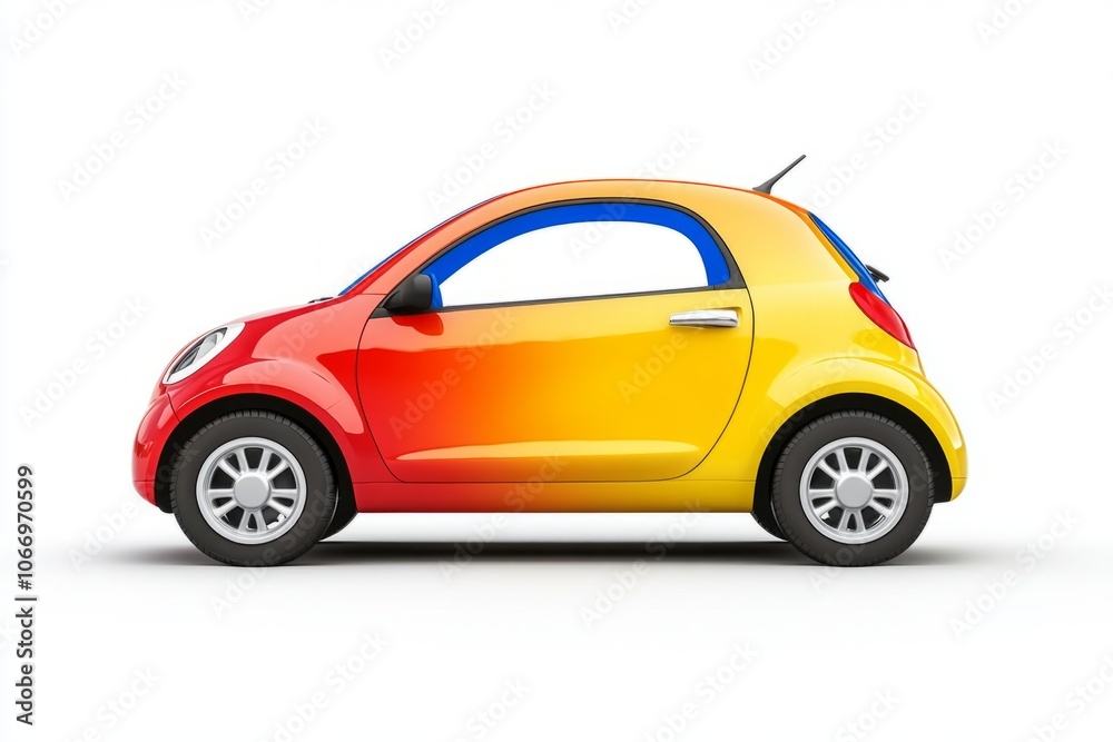 A vibrant multicolored car showcasing a red to yellow gradient. This stylish small vehicle is perfect for urban driving and brings joy to the streets. Generative AI A vibrant multicolored car showcasing a red to yellow gradient. This stylish small vehicle is perfect for urban driving and brings joy to the streets. Generative AI