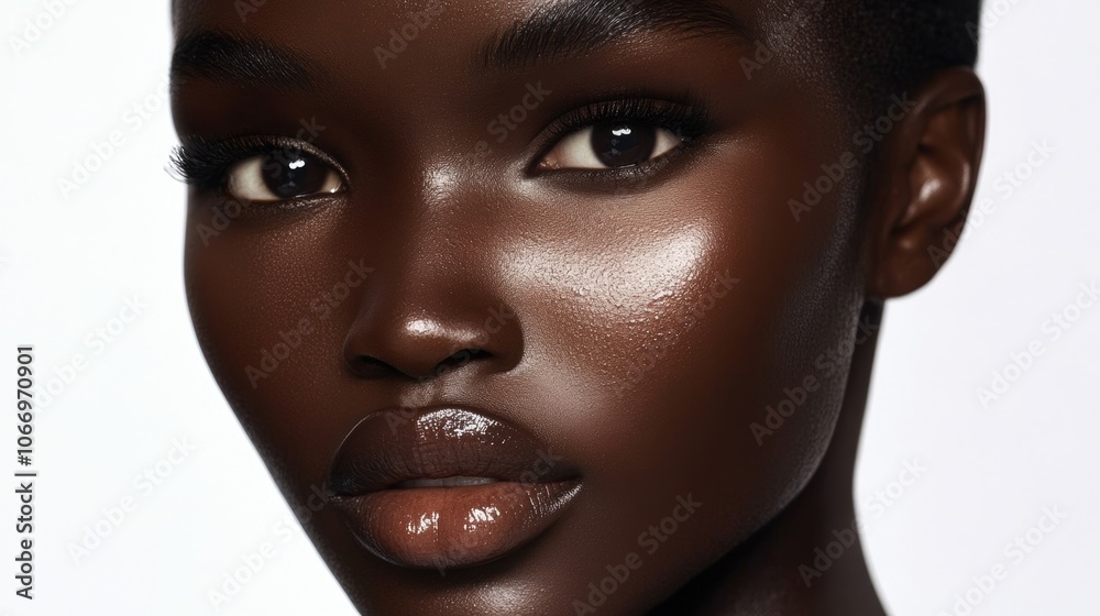 Stunning Close up Portrait of a Young Black Woman s Face Beauty Skin Cosmetics Makeup Stunning Close up Portrait of a Young Black Woman s Face Beauty Skin Cosmetics Makeup