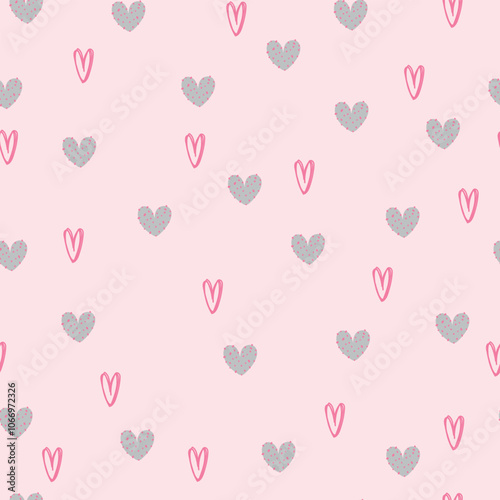 Seamless pattern with hearts different sizes on pink background. Vector illustration for Valentine's Day.